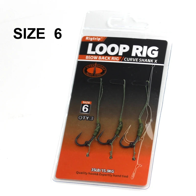 Carp Fishing Line Hair Rig Loop Rigs  ready-tied Soft hook