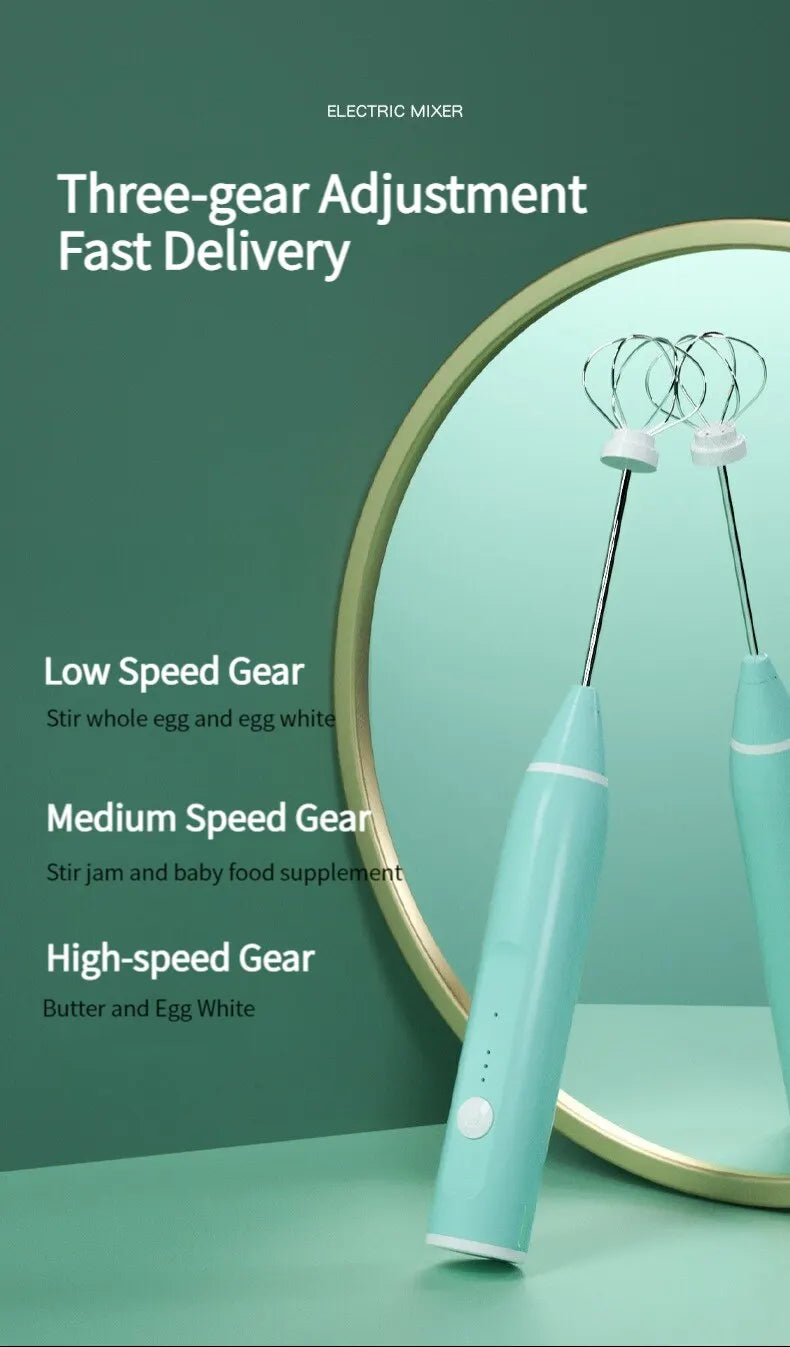 1 PCS Electric Milk Frother Portable Egg Beater USB Rechargeable