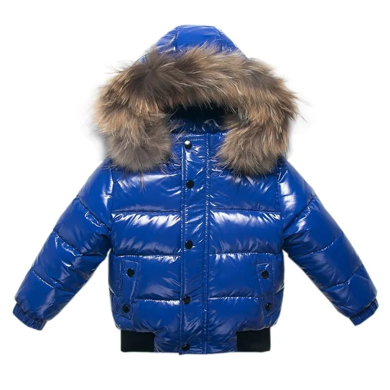 2025 Winter Down Jacket For Girl Real Fur Waterproof Shiny Thicken Warm Boy Winter Outerwear Coat 2-8 Years Kids Parka Outfit