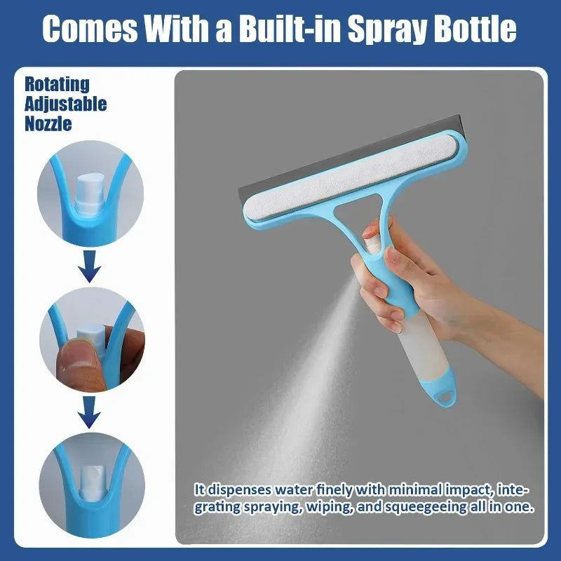 Glass Wiper with Watering Can Glass Cleaning Tool 3-In-1 Mirrors Glass Scraper Motorcar Window Scraper Household