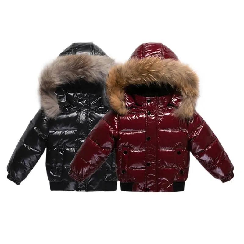 2025 Winter Down Jacket For Girl Real Fur Waterproof Shiny Thicken Warm Boy Winter Outerwear Coat 2-8 Years Kids Parka Outfit