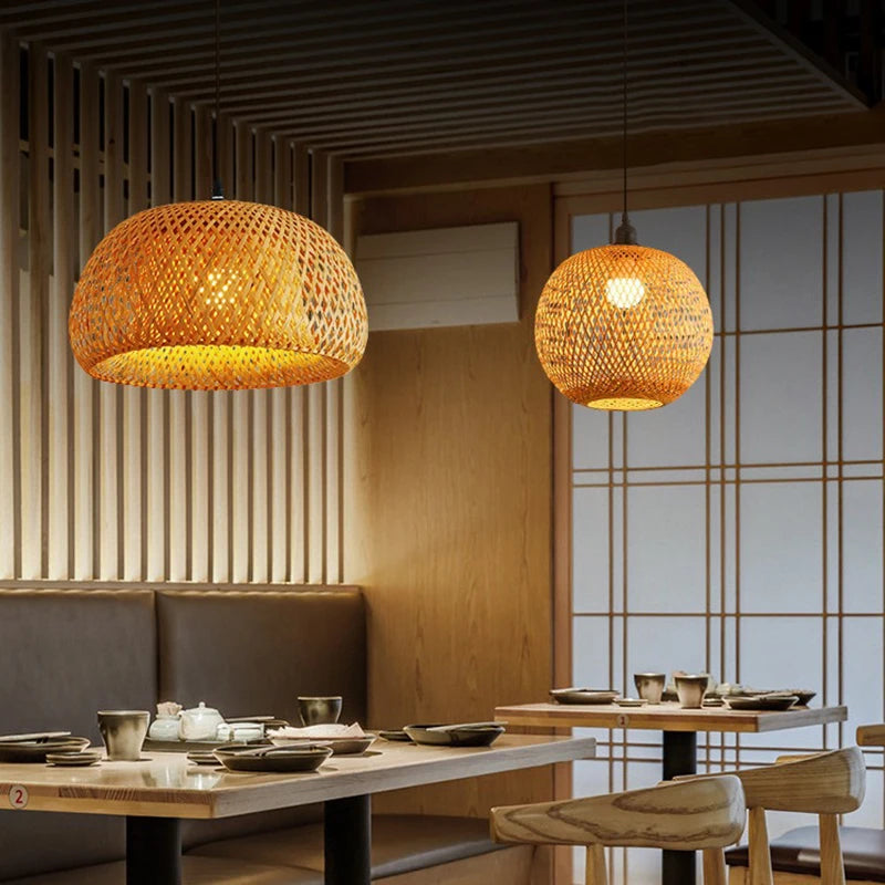 Bamboo Lantern 30cm Pendant Lamp Natural Rattan Wicker E27 LED Chandeliers