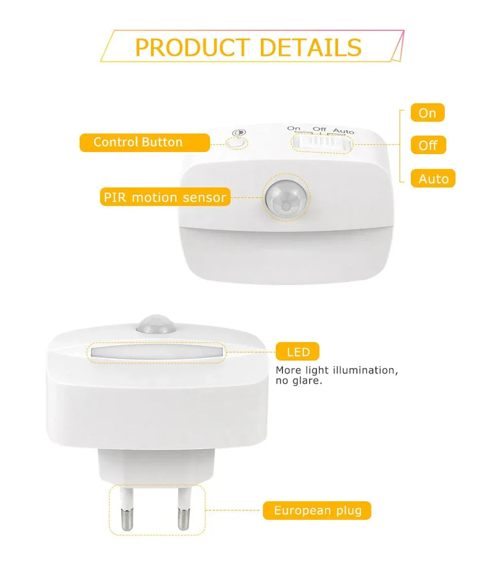 LED Night Light EU Plug In Smart Motion Sensor Light 220V Wall Lamp for Home Aisle