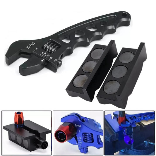 Billet Aluminum Adjustable Spanner Wrench + Vise Jaw Insert for Hose End Fitting Black Blue