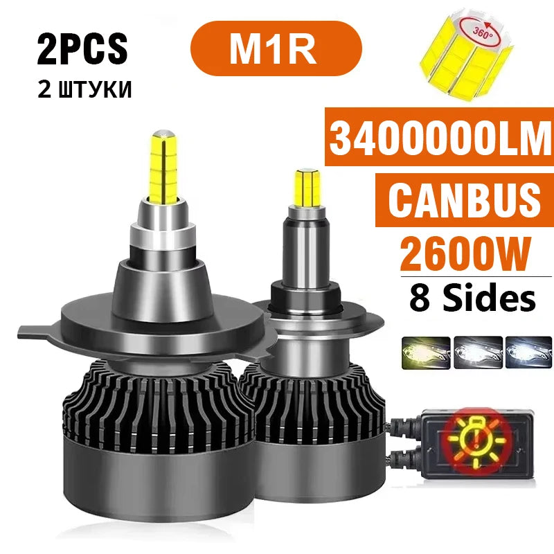 OVEHEL H4 H11 LED 360 3400000LM 2600W Canbus 9012 H7 H1 H3 H8 D1S D2S HB3 9005 HB4 9006 Led Car Headlight 6000K Fog Lamp 12V