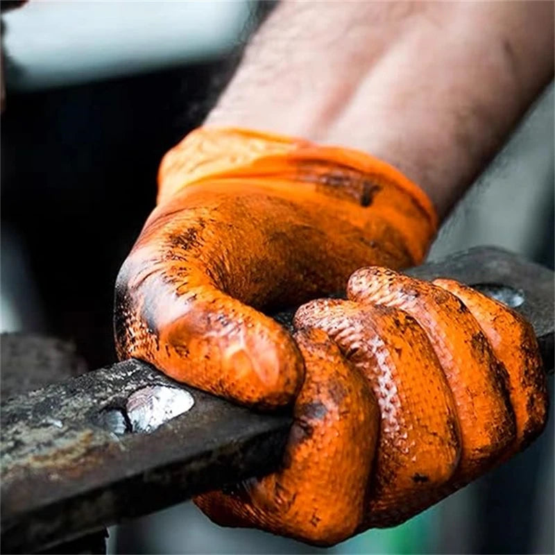Heavy Duty Orange Nitrile Gloves 8Mil Industrial Disposable Gloves