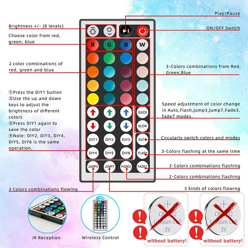 RGB LED Neon Lights with 44Keys Remote Flexible Neon Strip Lights 5V RGB Rope Lights Gaming Led Neon Light Strip for Bedroom