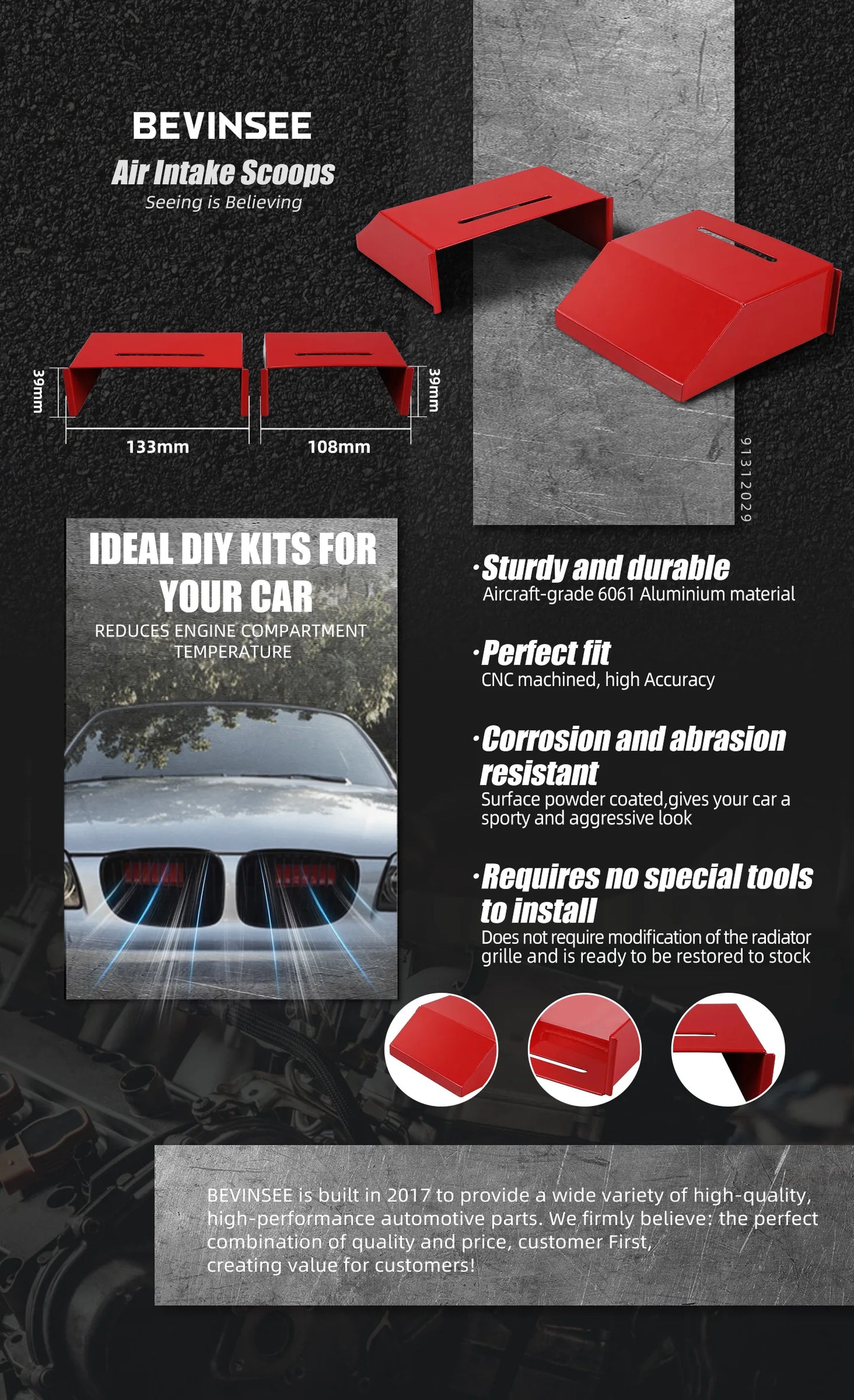 BEVINSEE Air Intake Scoops for BMW E82 E87 E81 E88 4 Cylinders 116i 116d 118i 118d 120i 120d 123d 2004-2012