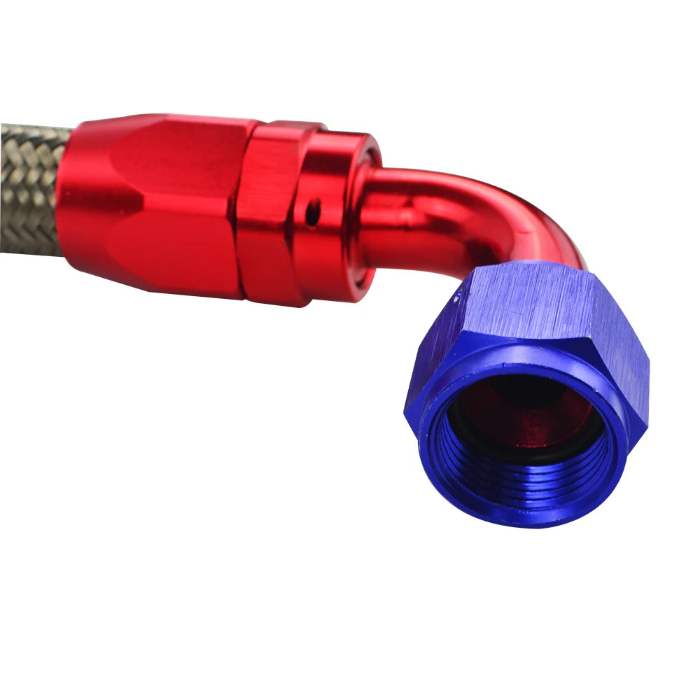 PQY - AN10 1M/1.2M/1.4M Stainless Steel Brained Oil Hose Line Hose Tube With 0Degree 90Degree Swivel Hose End Fitting Installed