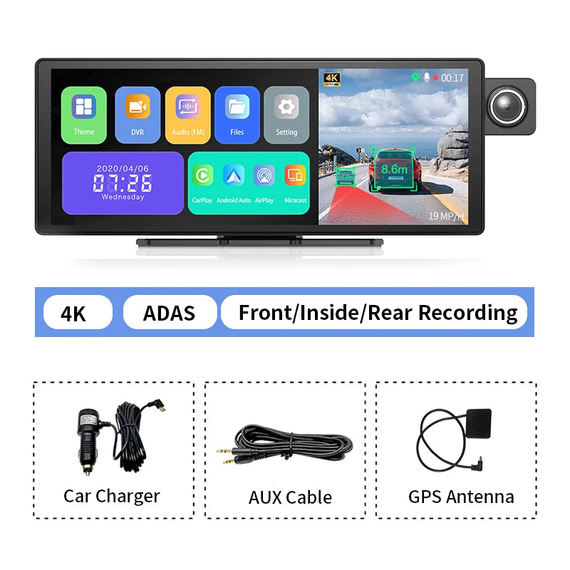 11.3" Imagebon H50  Dash Cam 4K ADAS Wireless CarPlay & Android Auto 3 Channel Recording Time Lapse 24h Park Monitor Black Box