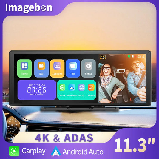 11.3" Imagebon H50  Dash Cam 4K ADAS Wireless CarPlay & Android Auto 3 Channel Recording Time Lapse 24h Park Monitor Black Box
