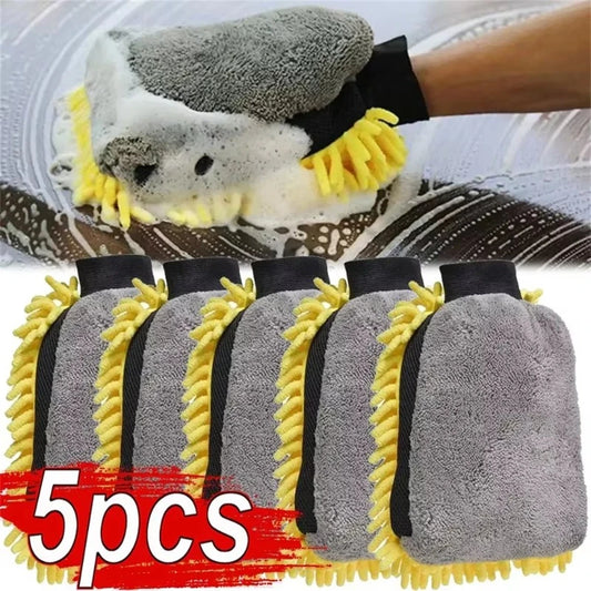 1/5pcs Car Washing Gloves Waterproof Microfiber Chenille Gloves