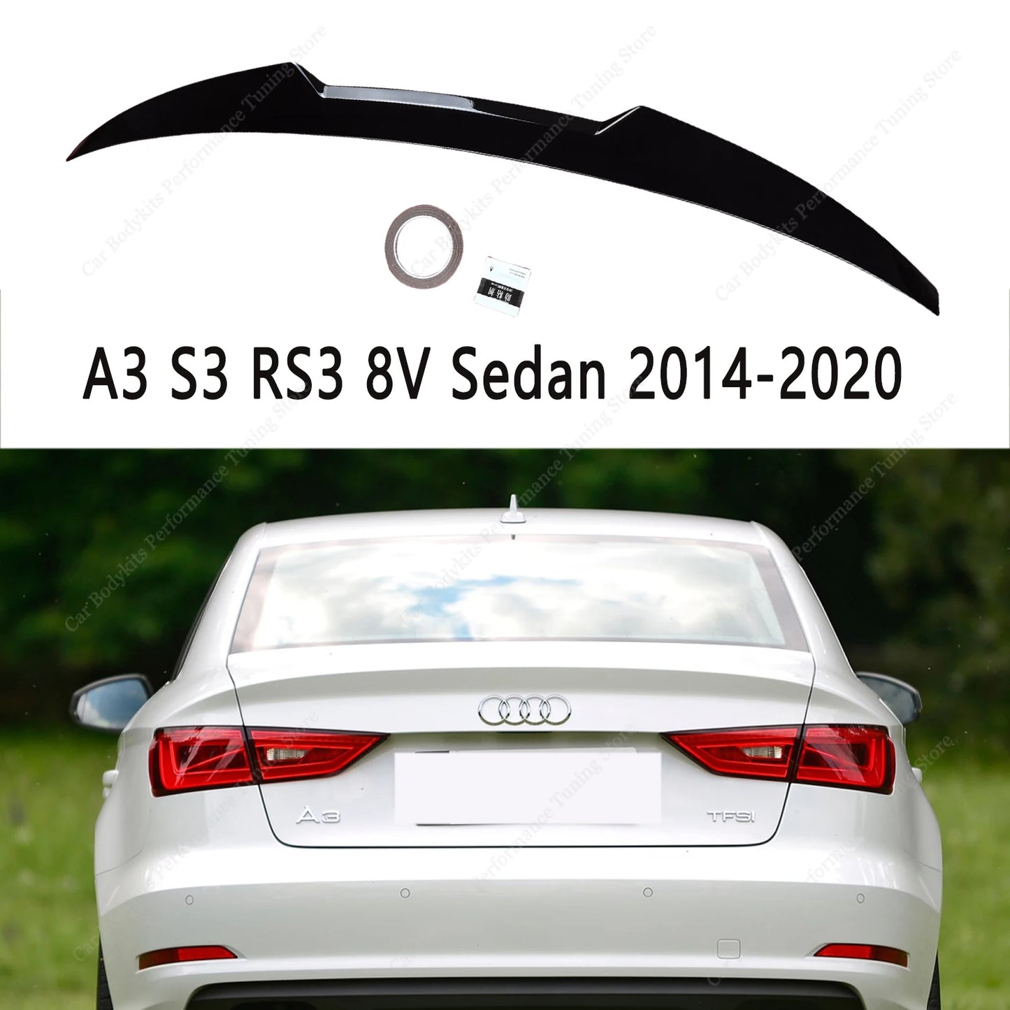 Audi Gloss Black V Style Rear Trunk Spoiler For AUDI A3 S3 RS3 8V 8Y TFSI TDI Sedan 2014-2024 Rear Spoiler Tail Wing Bodykits