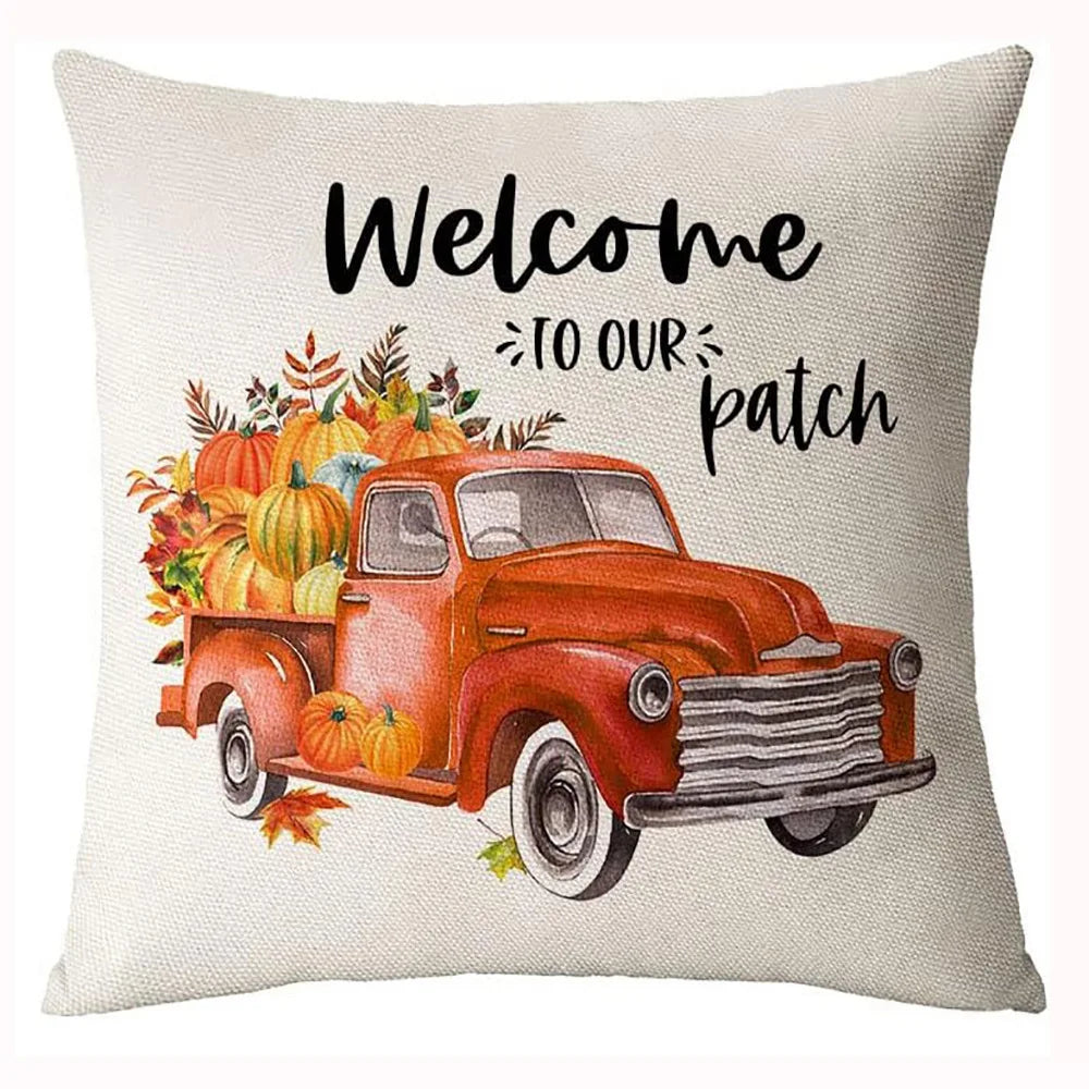 18*18inch Thanksgiving Decorative Cushion Cover ,Linen Pumkin Maple Leaf Autumn Pillow Covers ,Cushion Covers for Sofa Chair