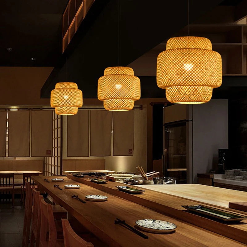 Bamboo Lantern 30cm Pendant Lamp Natural Rattan Wicker E27 LED Chandeliers