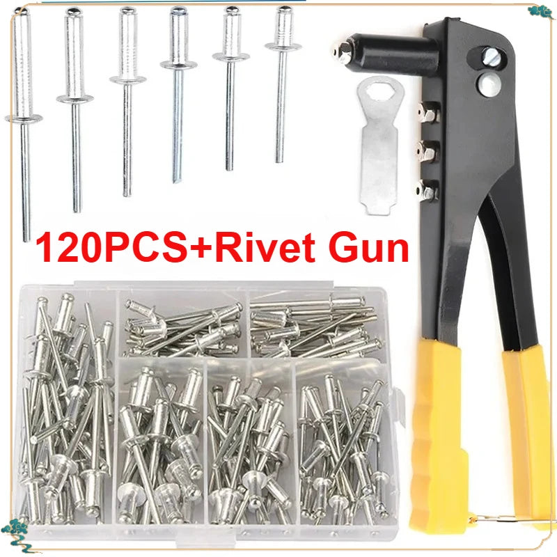 Riveter Set Pop Rivet Gun and 120Pcs Blind Rivets Assortment Rivet Tool
