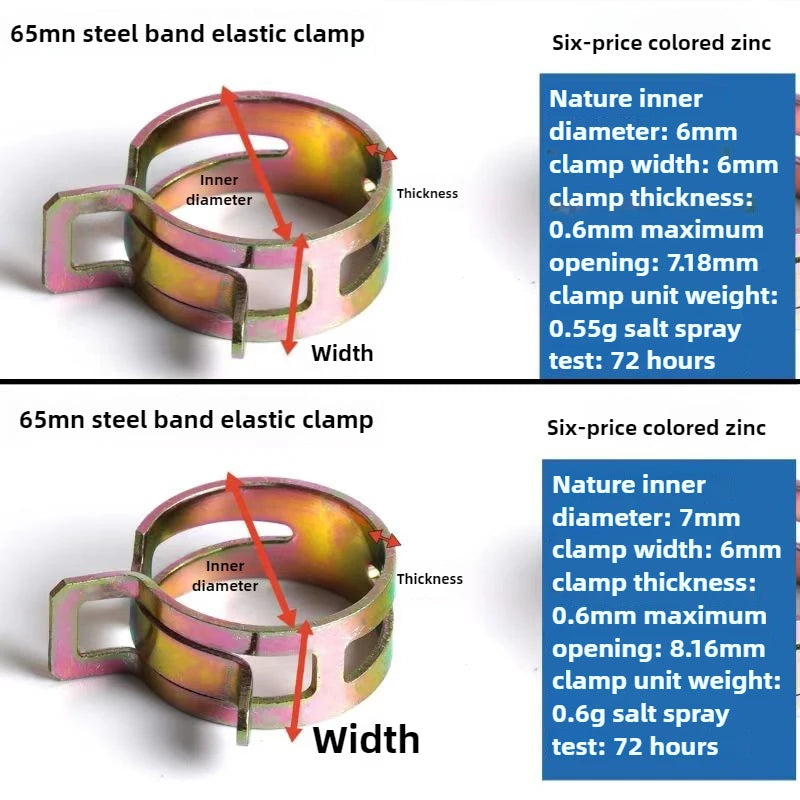 50 Pcs Fastener 5mm 6mm 7mm 8mm 9mm Spring Clip Fuel Water Line Hose Pipe Air Tube Clamps Fuel Water Tube Clamps Fastener