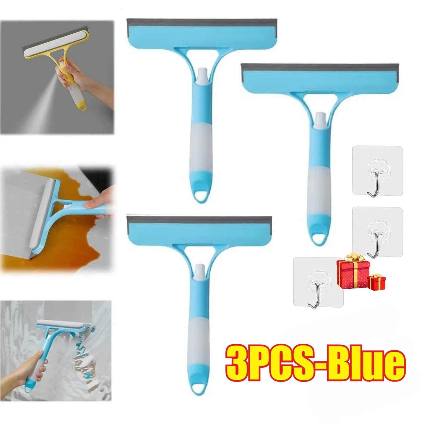 Glass Wiper with Watering Can Glass Cleaning Tool 3-In-1 Mirrors Glass Scraper Motorcar Window Scraper Household