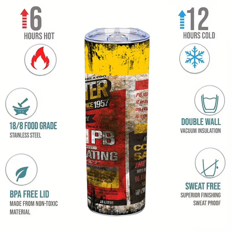 20oz Vintage Print Stainless Steel Insulated Tumbler - Reusable, Multipurpose