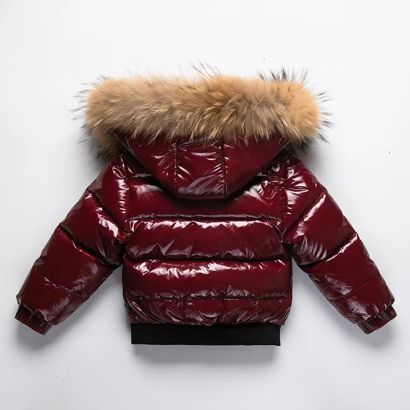 2025 Winter Down Jacket For Girl Real Fur Waterproof Shiny Thicken Warm Boy Winter Outerwear Coat 2-8 Years Kids Parka Outfit
