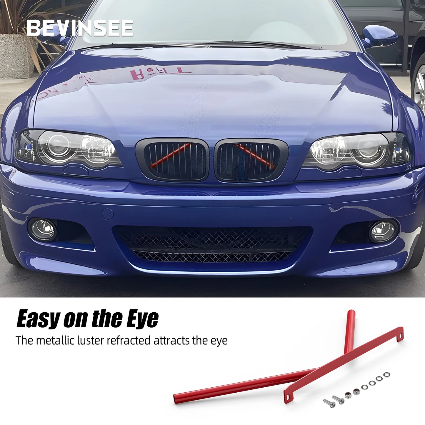 BEVINSEE Kidney Struts Kidney Brace Kidney Grille Decoration For BMW E46 323i 325i 328i 330i 1999-2006