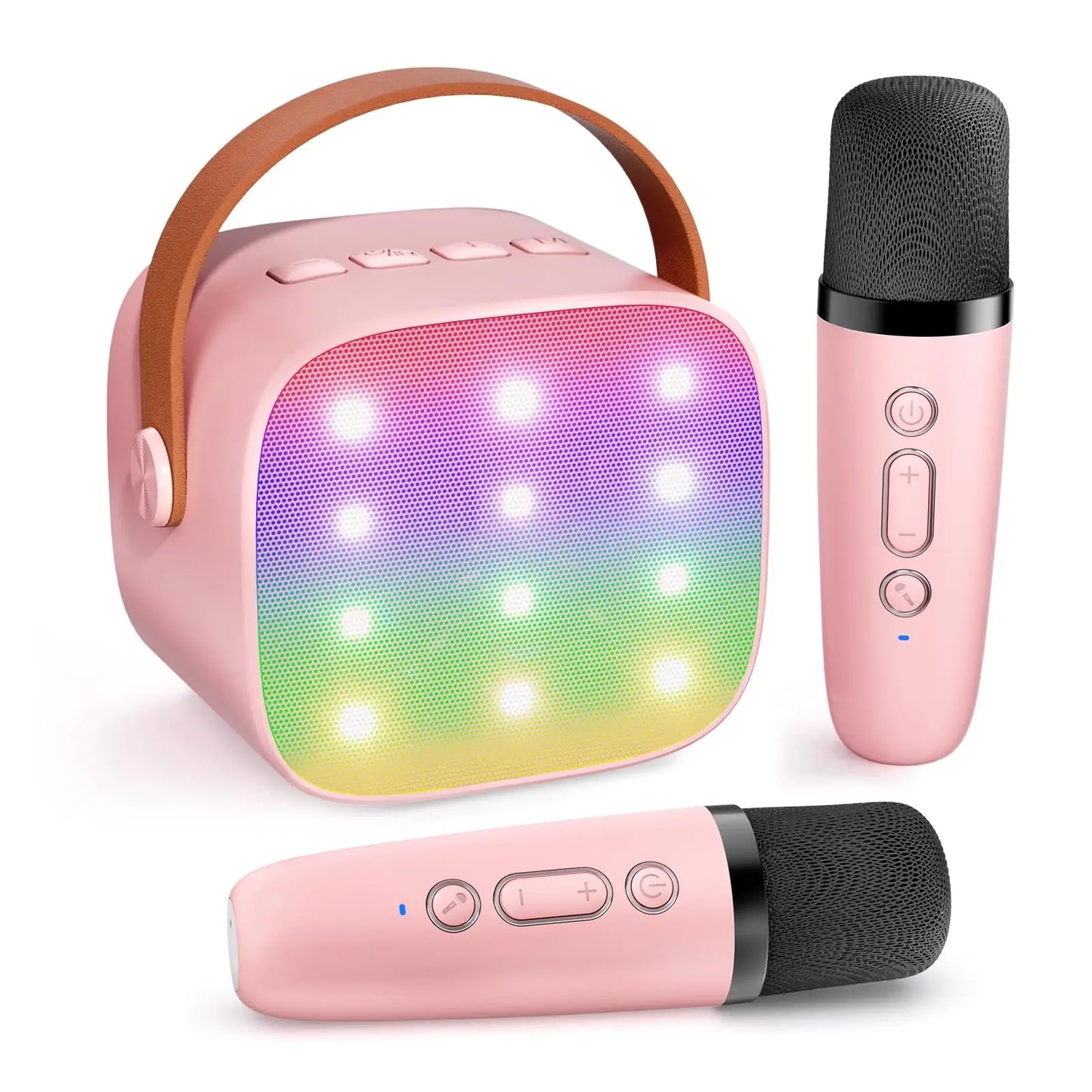 Mini Karaoke Machine Portable Bluetooth 5.3 PA Speaker with 2 Wireless Microphones for Home Family Singing Gift K12