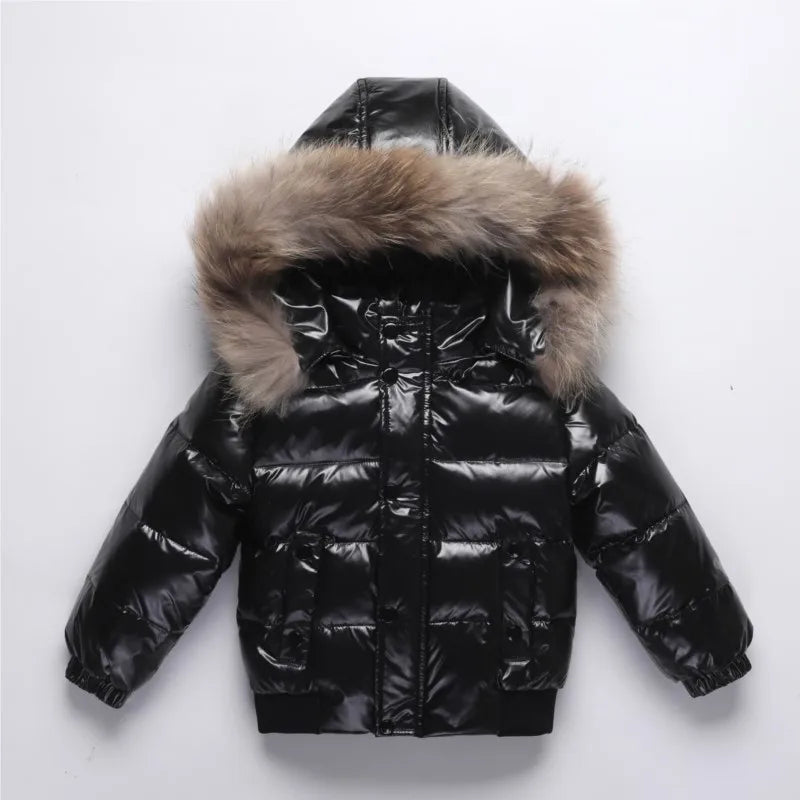 2025 Winter Down Jacket For Girl Real Fur Waterproof Shiny Thicken Warm Boy Winter Outerwear Coat 2-8 Years Kids Parka Outfit