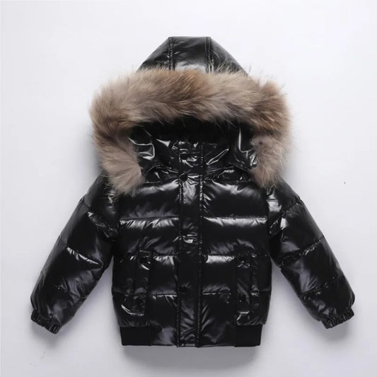 2025 Winter Down Jacket For Girl Real Fur Waterproof Shiny Thicken Warm Boy Winter Outerwear Coat 2-8 Years Kids Parka Outfit