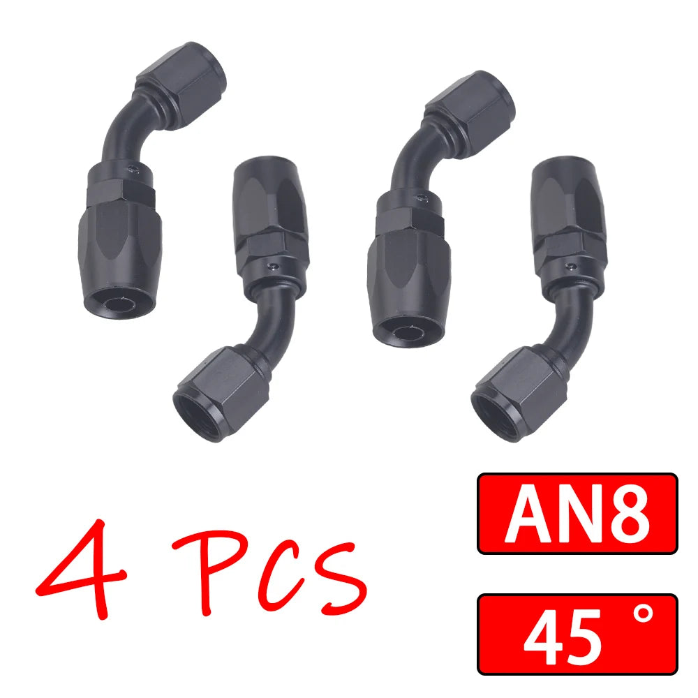 4Pcs Universal AN4 AN6 AN8 AN10 AN12 Straight 45° 90° 120° 180° Degree Oil Fuel Swivel Hose End Fitting Oil Hose End Adaptor Kit