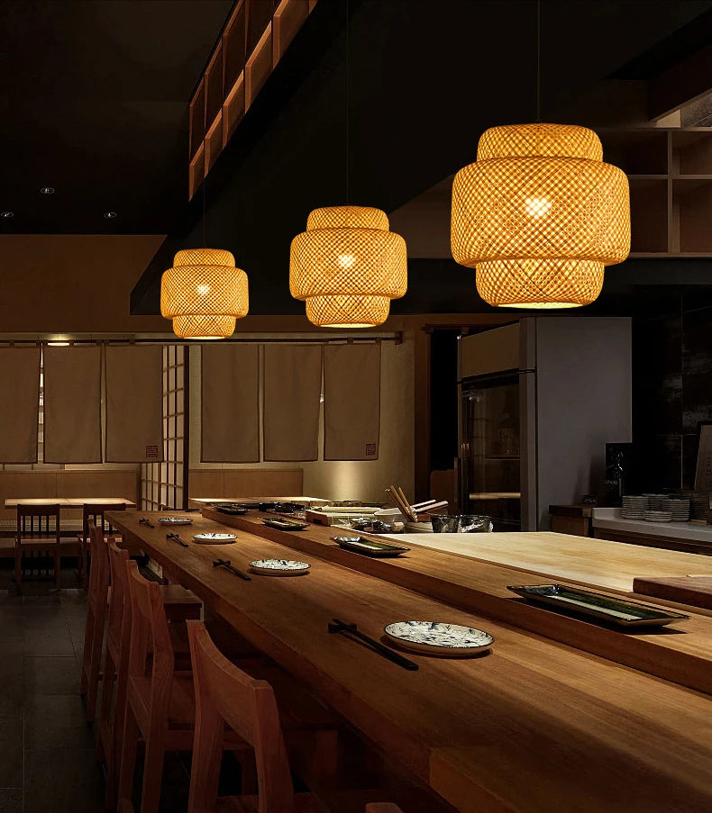 Bamboo Lantern 30cm Pendant Lamp Natural Rattan Wicker E27 LED Chandeliers