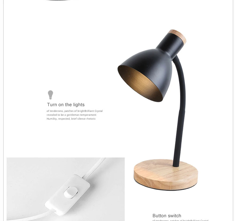 Bedside Table Lamp Nordic Desk Lamp Bedroom Study Lamps Wood Creative Flex Lights LED E27 For/Eye Protection Reading&Living Room