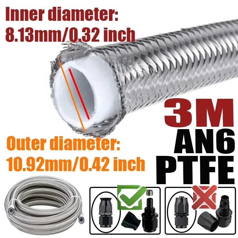 Engine Pipe Brake Tube 304 Stainless Steel Braided 1-6M(3.2-19.6FT) 3AN 4AN 6AN 8AN 10AN E85 PTFE Fuel Hose Oil Gas Cooler Line