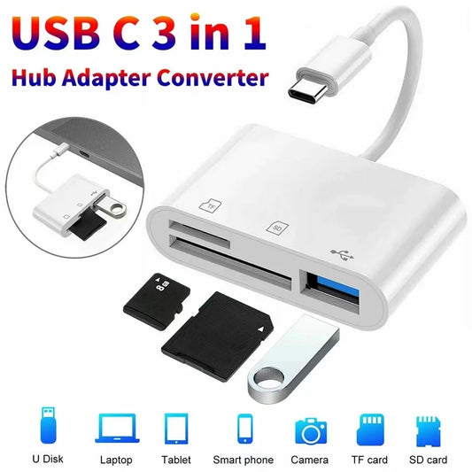 3 In 1 Adapter Type-C, Tf, Cf, Sd, Memory Card Reader, Recorder, Compact Flash Usb-C