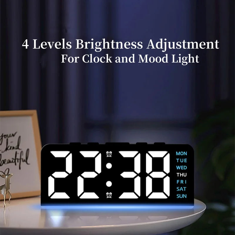 USB Powered Digital Alarm Clock with Mood Light Dual Alarm Snooze Table Clock