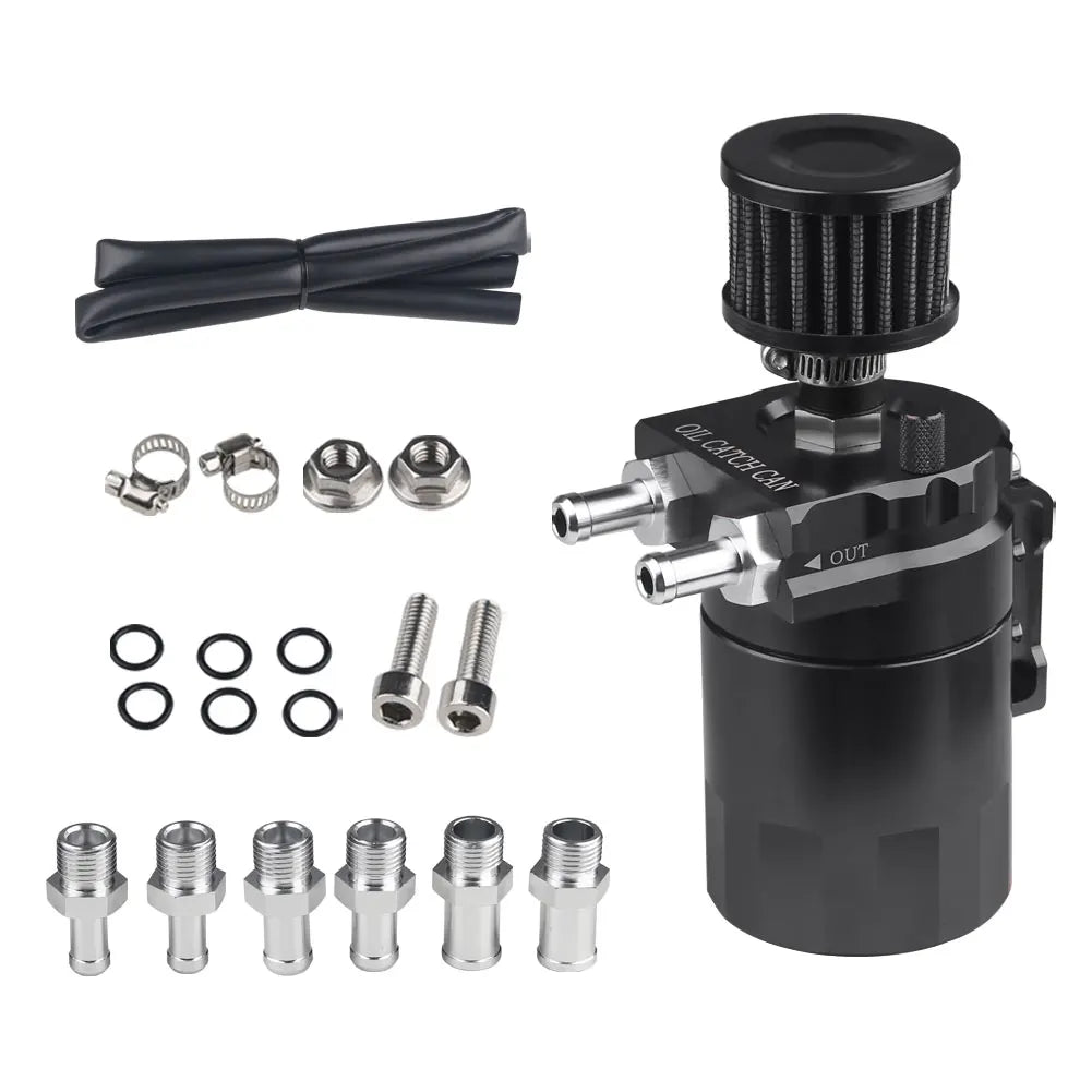 Car Baffled Oil Catch Can Tank Kit with Breather 300ml Aluminum Polish Engine Air Oil Separator Tank Reservoir Kit Universal