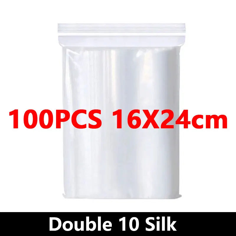 100Pcs Thicken Zipper Sealed Bags Clear Plastic Storage Zipper Bags