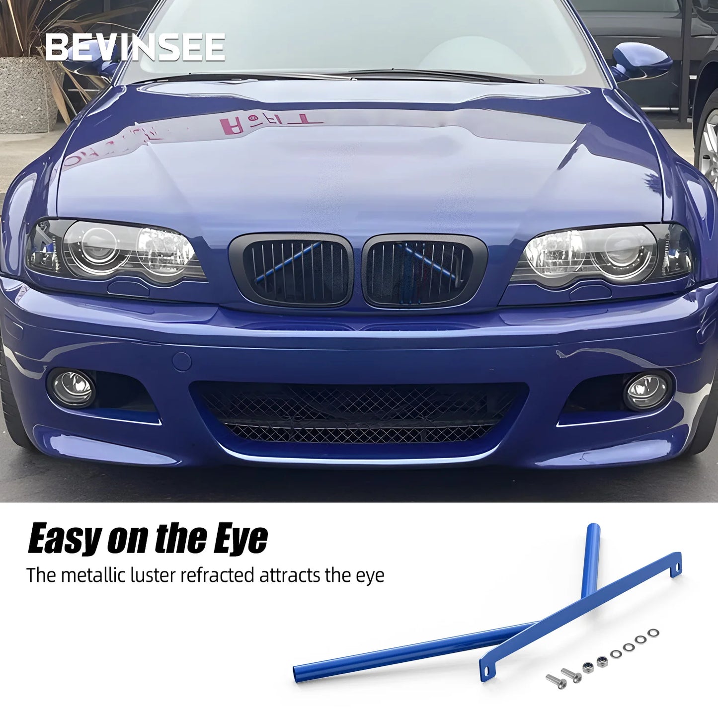 BEVINSEE Kidney Struts Kidney Brace Kidney Grille Decoration For BMW E46 323i 325i 328i 330i 1999-2006