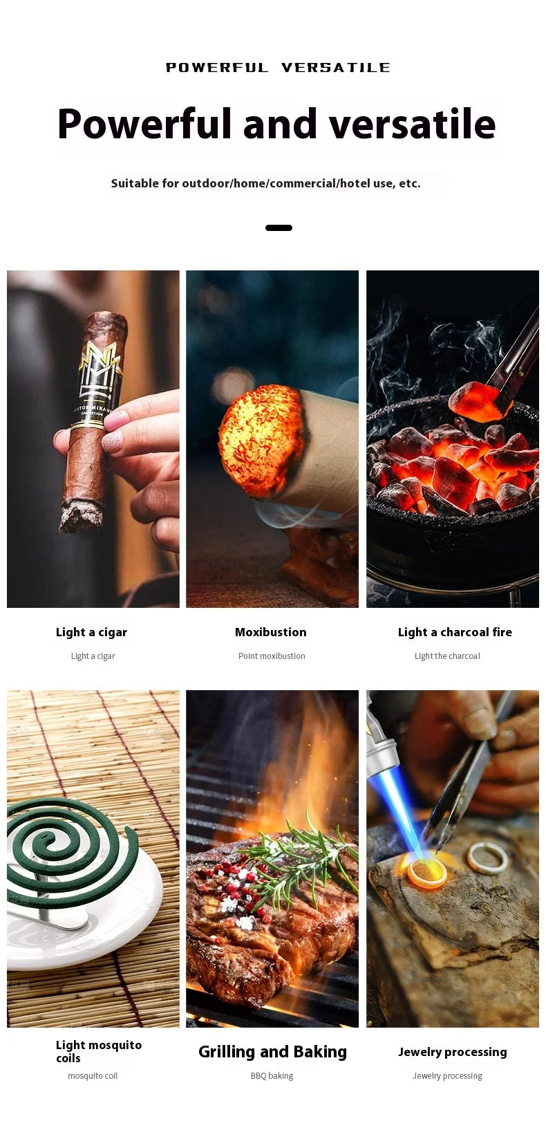 Powerful Metal Gas Lighter Windproof Kitchen Cooking Torch Flame Jet Barbecue