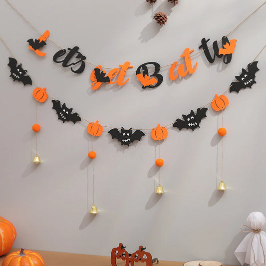 Boo Halloween Banner Pumpkin Ghost Spider Web Bat Bell Flag Party Decoration Flag Pendant