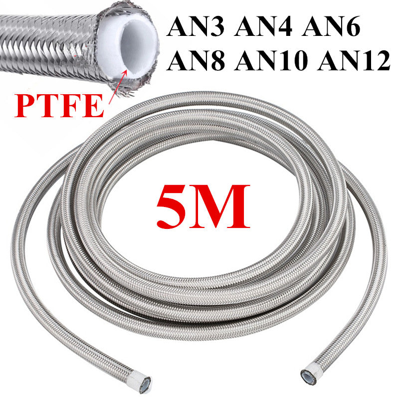 5 Meters AN3 AN4 AN6 AN8 AN10 AN12 Universal Racing Hose 304 Stainless Steel Braided PTFE Brake Hose Fuel Oil Line Cooler Pipe