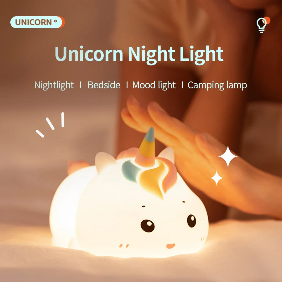 Rechargeable Silicone Patting Lamp Unicorn LED Night Lamp with Remote Control