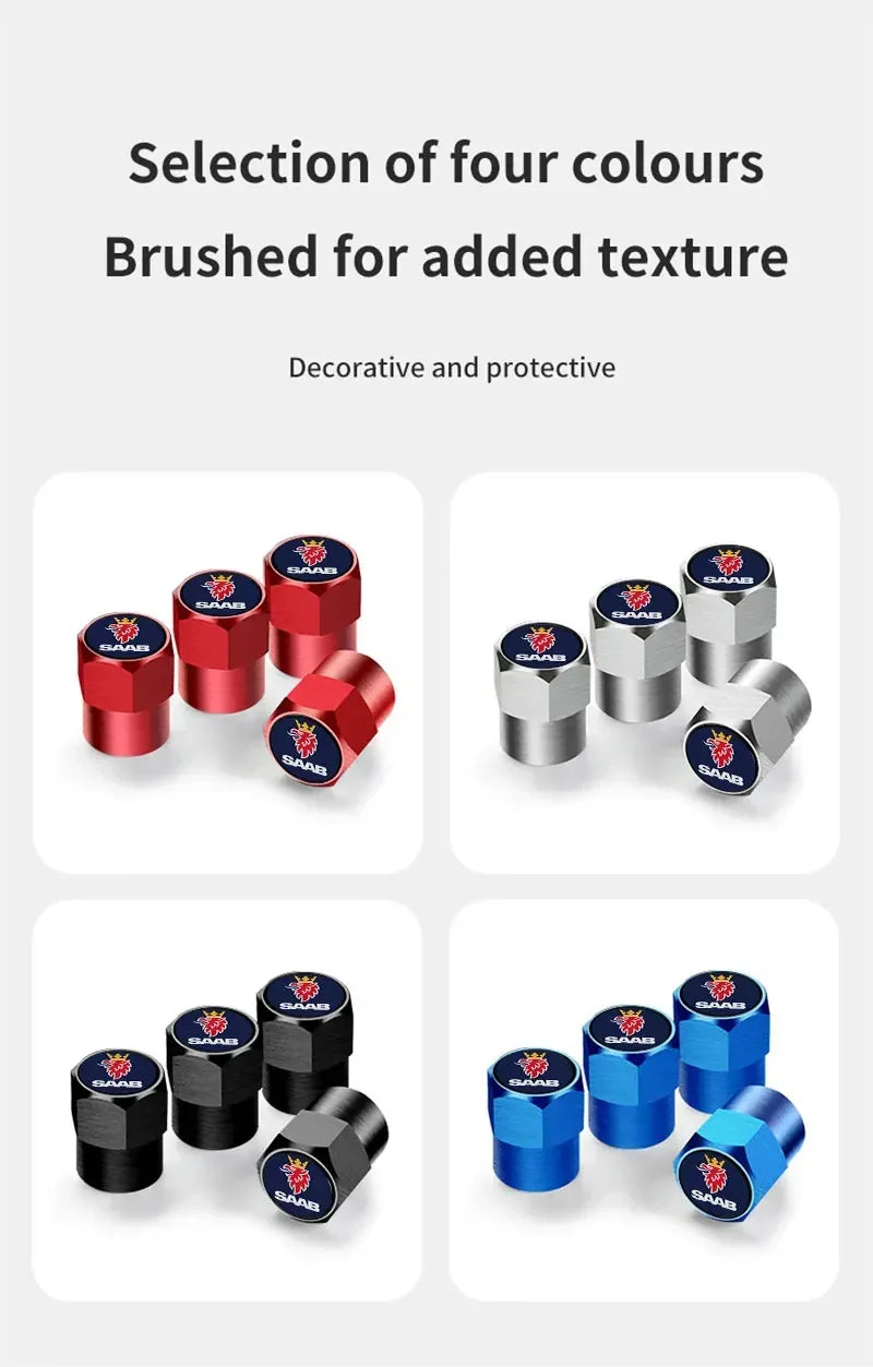 4PCS Car Tire Wheel Stem Air Valve Caps Covers For SAAB 9-4X 9-7X 9-3 9-5 9-2X 9-X