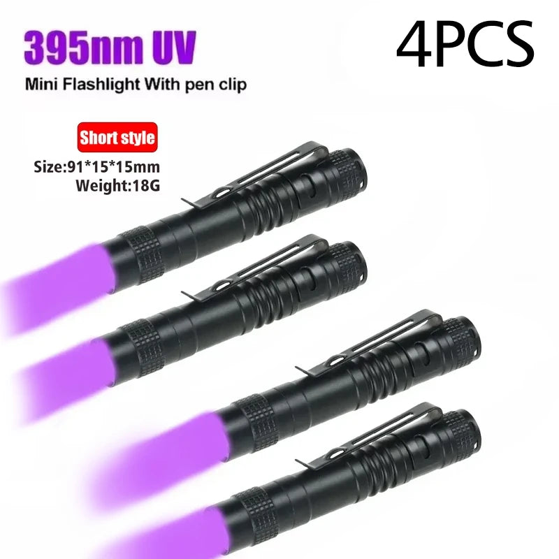 UV Flashlight 395nm Ultraviolet Torch With Pen Clip Portable AAA Batteries