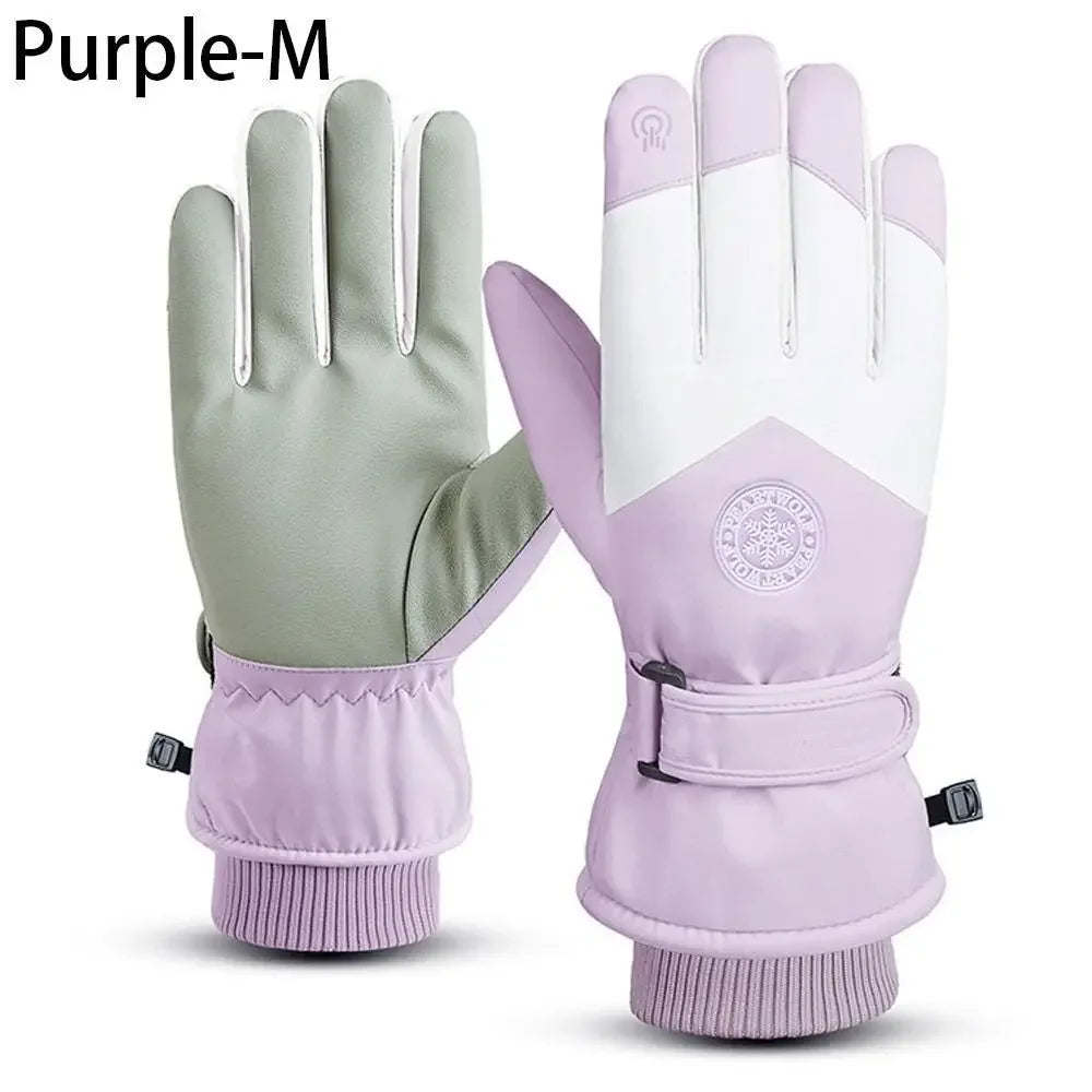 Winter Snowboard Ski Gloves PU Leather Non-slip