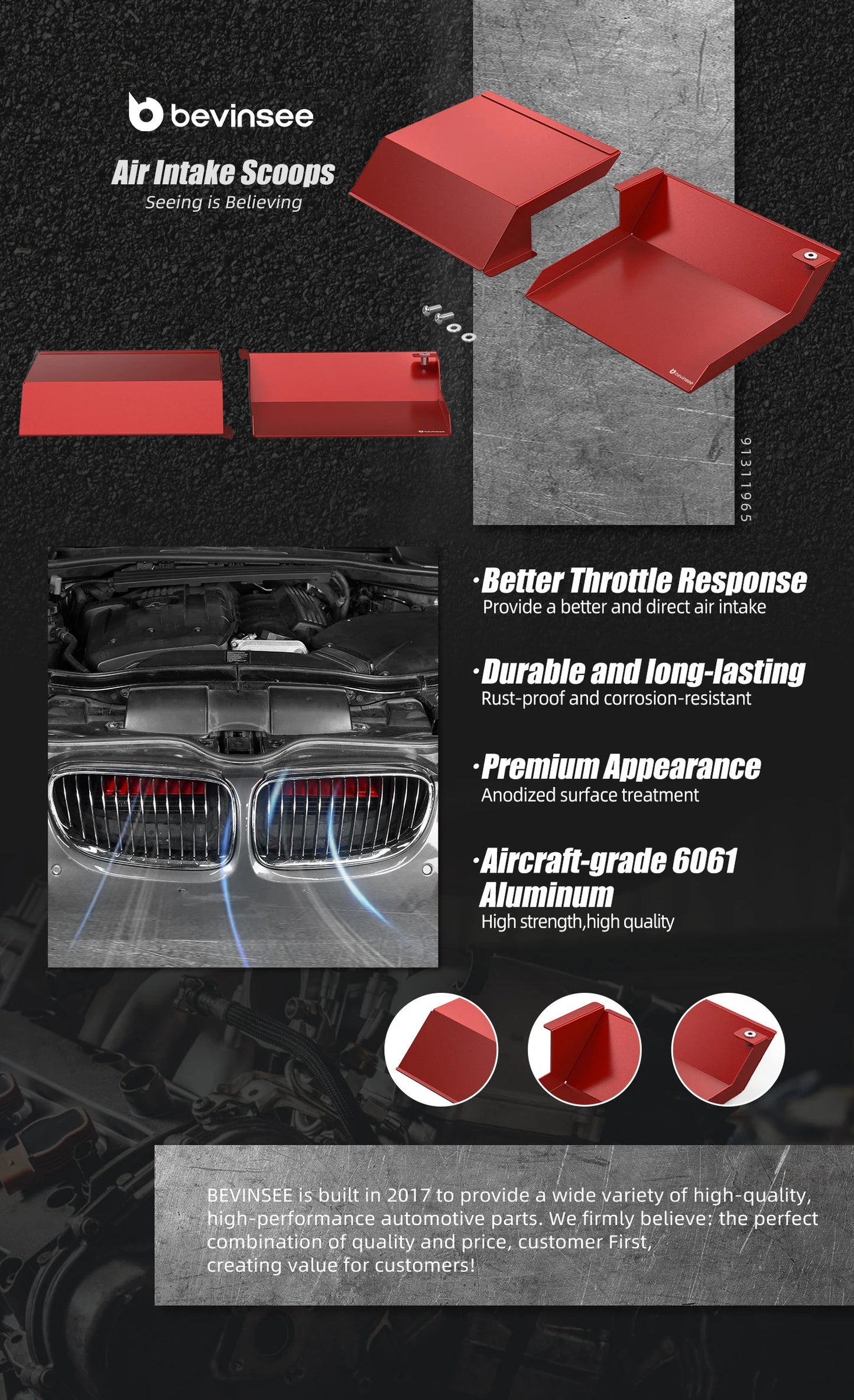 QT Aluminum Air Intake Scoops Air Inlet For BMW E92 323i 325i 328i 330i 335i 335d 2010 2011 2012 2013
