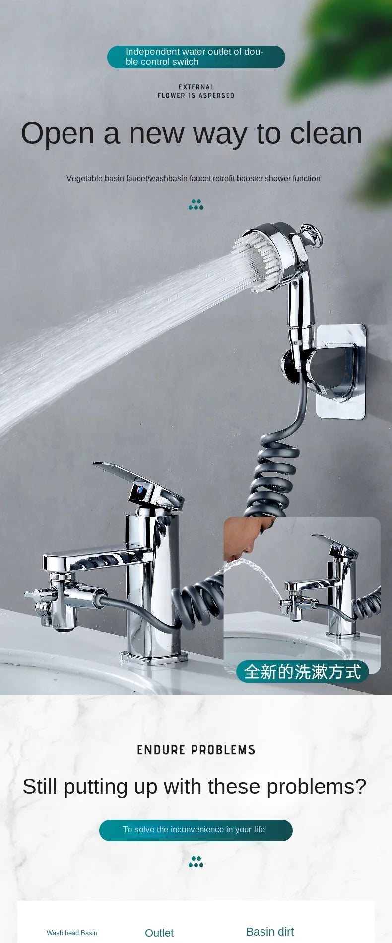 Facet External Shower Set Copper Bathroom Multi-function Massage Shower