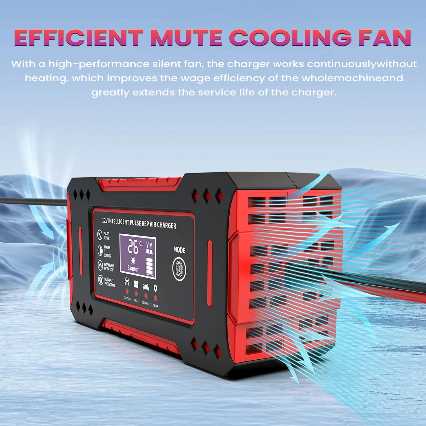 6A 12V Intelligent Car Battery Charger Car and Motorcycle Battery Charging Unit Lead-Acid Battery Repair LCD Display