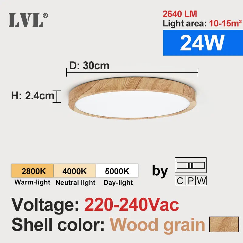 Modern LED Ceiling Light Wood Grain Golden One Light with 3 Colours