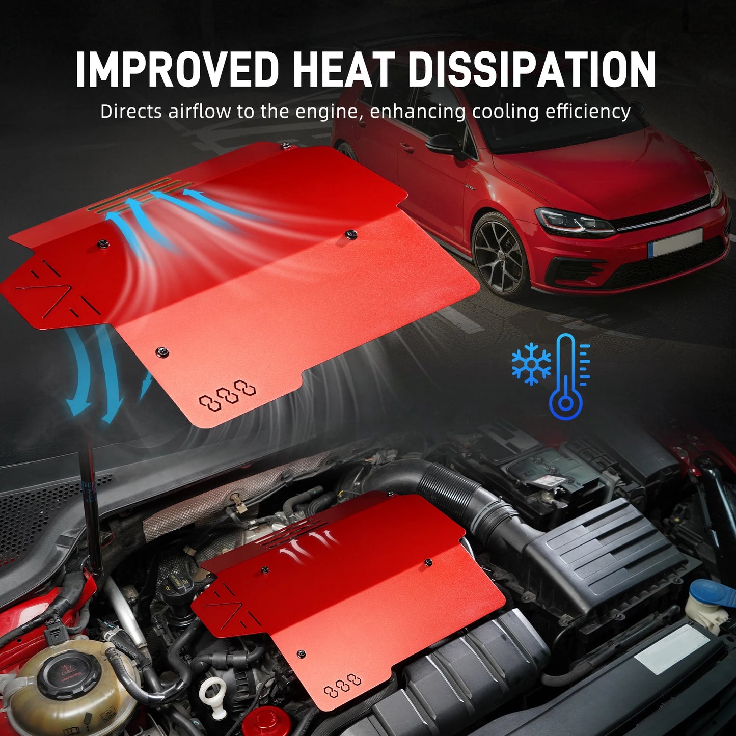 QT BEVINSEE Aluminum Engine Cover for VW Golf GTI/for Arteon/for Atlas/for Jetta GLI 2.0L,for Alltrack 1.8L, Replace for 06K103925G