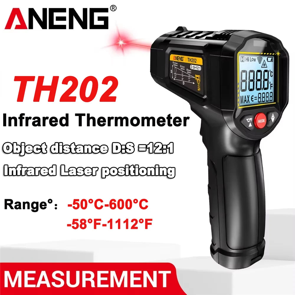 ANENG TH202 Infrared Thermometer Non-contact -50~600℃ Digital Laser Temperature Meter LCD display Pyrometer Point Gun Tester